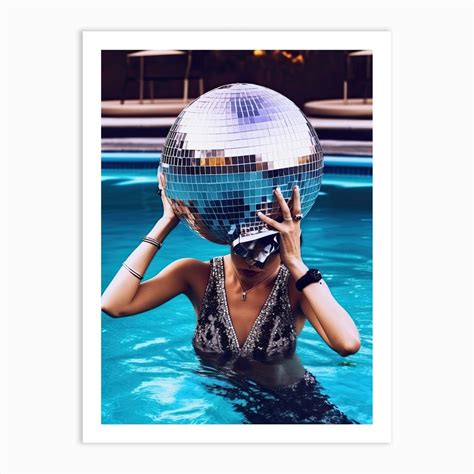 Woman Pool Disco Ball Fashion Photography 1 Art Print By Disco Fever Fy