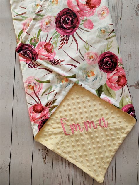 Personalized Baby Girl Blanket Floral Minky Baby Blanket With Etsy