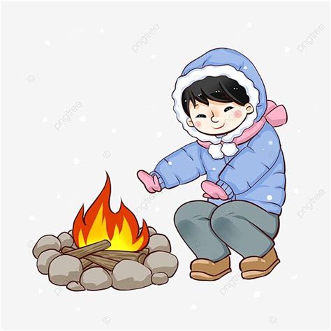 Boy Warming Himself By Outdoor Fire In Severe Winter