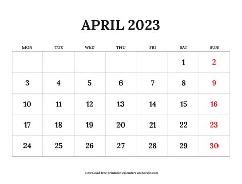 Printable April 2023 Calendar | Free Download in PDF - Bordio