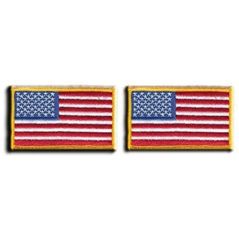 2 Pack American Flag Embroidered Patch Gold Border Usa United States