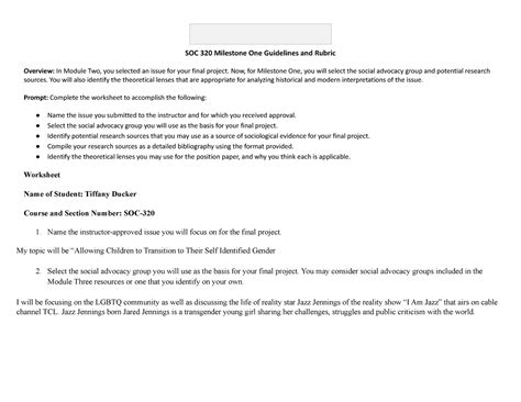 Soc Milestone One Guidelines And Rubric Now For Milestone One