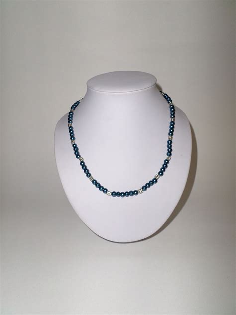 Collar Perlas Azules Con Separadores De Metal Beaded Necklace