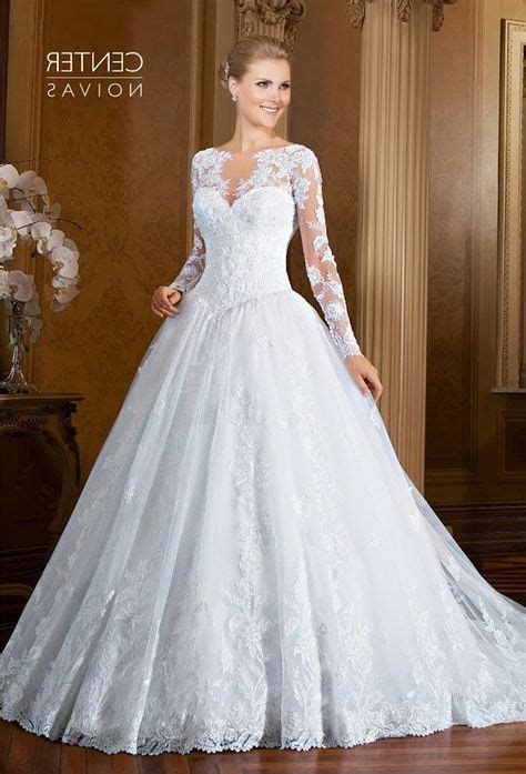 Romantic Ball Gown Drop Waist Long Sleeve Tulle Lace Wedding Dress