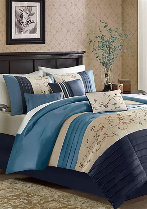 Madison Park Serene Embroidered 7 Piece Navy Comforter Set Belk