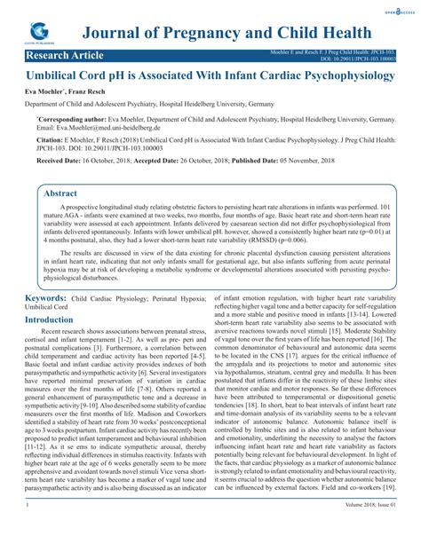 (PDF) Umbilical Cord pH is Associated With Infant Cardiac Psychophysiology