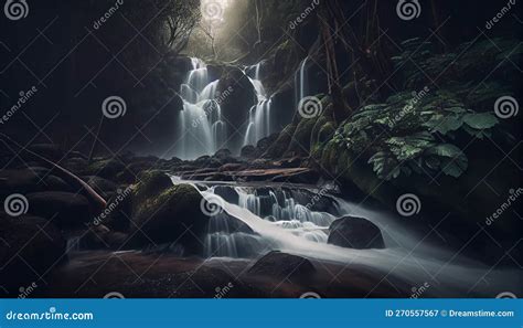 Beautiful Waterfalls In A Rainforest AI Generated Stock Illustration