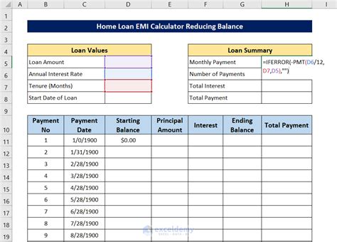 How To Create A Home Loan EMI Calculator With Reducing Balance In Excel