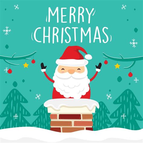 Cute Santa Claus Chimney Merry Christmas Cartoon Green Greeting Card Vector 4296591 Vector Art