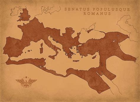 An Old Map Of The Roman Empire Showing Its Cities And Towns In Brown On