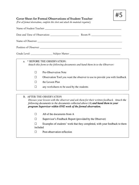 Fillable Online Mtholyoke Cover Sheet For Formal Observations Of