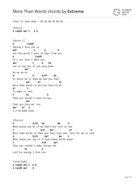 More Than Words Chords by Extremetabs at Ultimate Guitar Archive | PDF