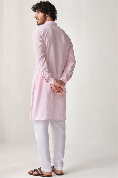 Buy Pink Hand Block Printed Cotton Kurta For Men Fgmnk Farida