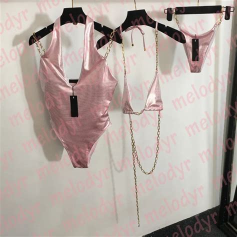 Shiny Sequin Chain Sling Bikini Set With Deep V Neck And Backless Thong Designer High Neck