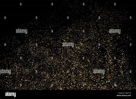 Gold Glitter Texture Isolated On Black Amber Particles Color