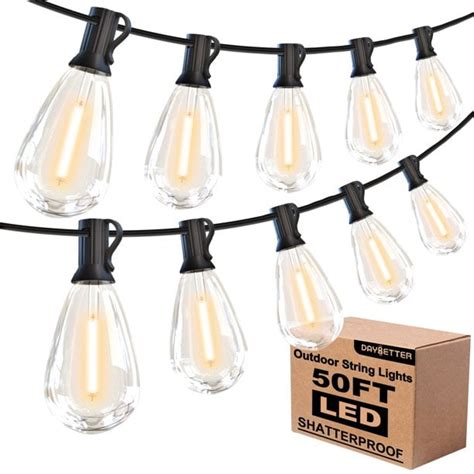 DAYBETTER LED Outdoor String Lights 50ft S14 LED Patio Lights With 12