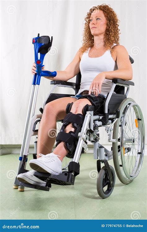 Young Woman Recovering From Knee Surgery Stock Image Image Of