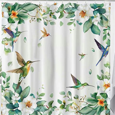 Boho Chic Floral Hummingbird Shower Curtain Vintage Pastel Design For