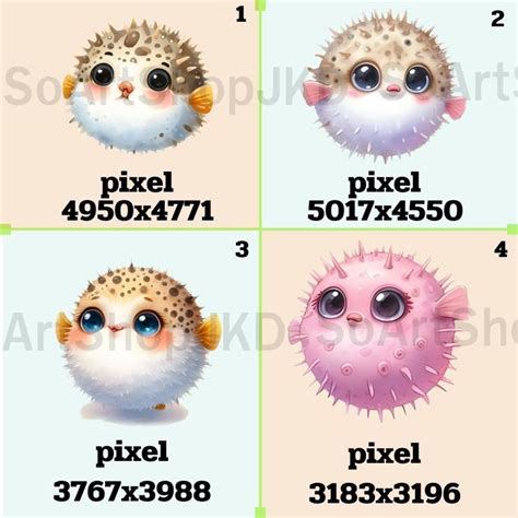 Watercolor Cute Puffer Fish Clipart, Set of 7 Pngs - Etsy