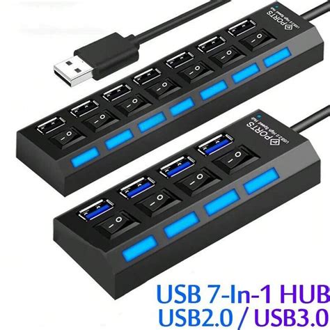 1 Pack Multi Functional 7 Port And 4 Port Usb Splitter Computer Hub