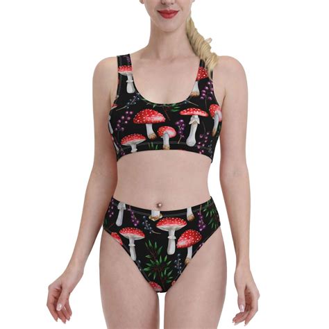 Fotbe Red Mushrooms Women S High Waisted Bikini Tankini Sets Two Piece