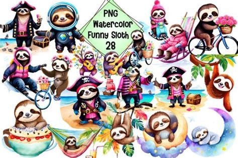 Watercolor Funny Sloth Sublimation Graphic By Bundle Creative Fabrica