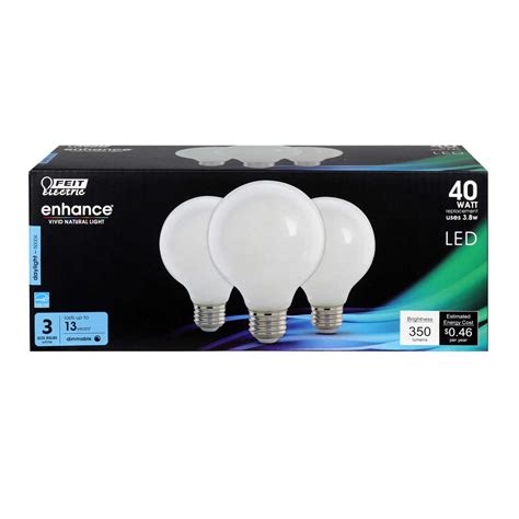 Feit Electric Enhance G25 E26 Medium Filament Led Bulb Daylight 40 Watt Equivalence 3 Pk Ace