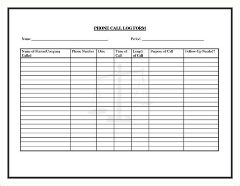 Phone Call Log Template Excel