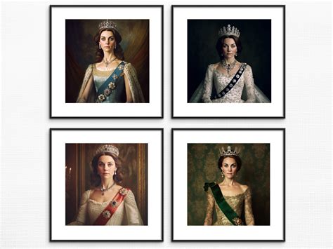 Kate Middleton Crowned as Queen in Formal Dresses Set of 4 Digital ...