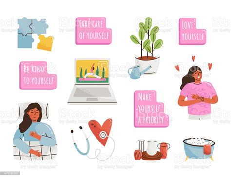 Self Care Stickers Set Stock Illustration Download Image Now