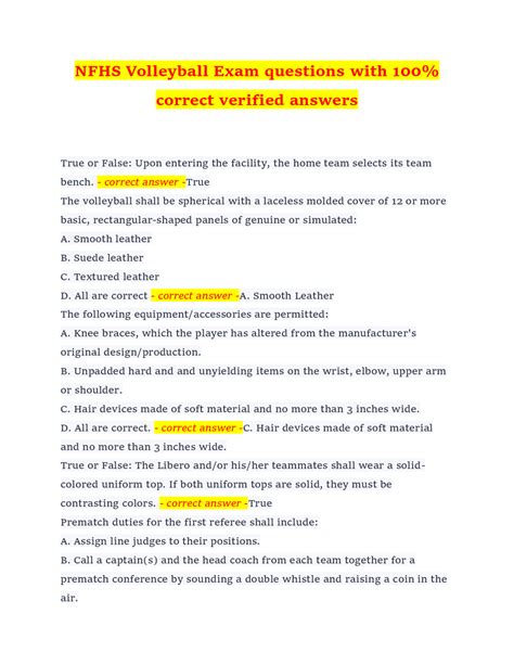 NFHS Volleyball Exam questions with 100% correct verified answers