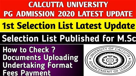 Cu Pg St Selection List Update Calcutta University Pg Admission