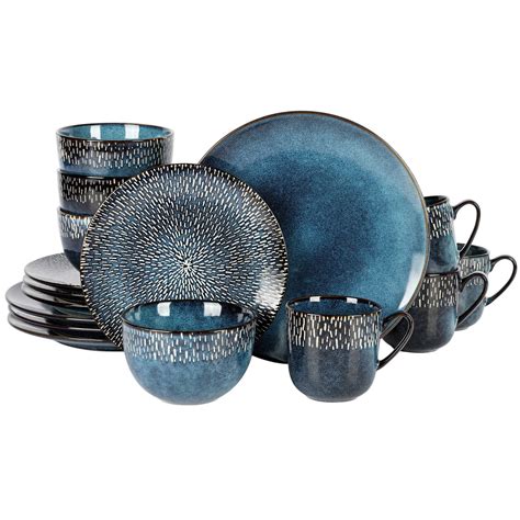 Laurie Gates Matisse 16 Piece Round Stoneware Dinnerware Set In Blue