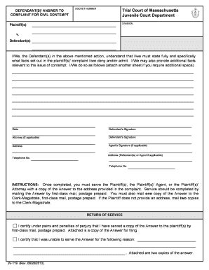 Massachusetts Answer To Complaint Form Fill And Sign Printable