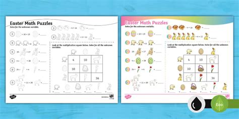 Easter Themed Algebra Math Puzzles Hecho Por Educadores