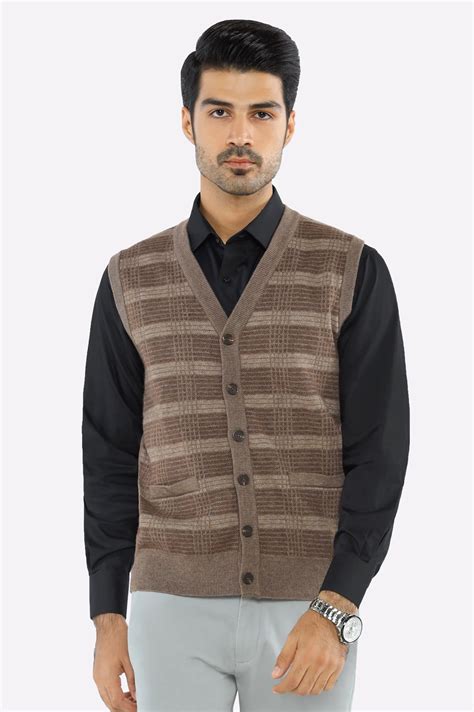Men Light Brown Sleeveless Cardigan – Diners Pakistan