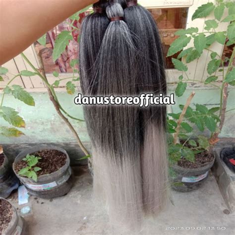 Jual CEMARA OMBRE ATAU RAMBUT SAMBUNG 2 WARNA HITAM DAN PUTIH PANJANG