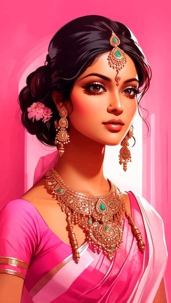 Premium Vector Beautiful Indian Woman In Traditional Clothes On Pink