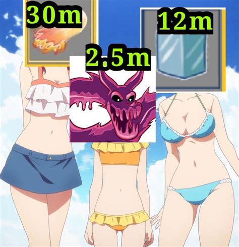 Two Women In Bikinis Standing Next To Each Other With An Image Of A Demon