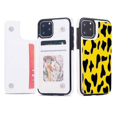 Cow Yellow Leather Wallet Case For Iphone 16 15 14 13 12 11 Pro Max