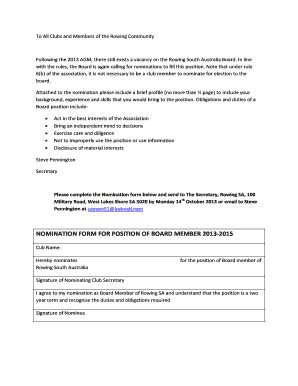 Fillable Online Nomination Form For Position Of Board Rowing Sa