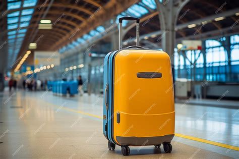 Premium AI Image | A yellow suitcase is in a terminal with a yellow cover.