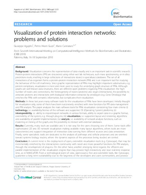 (PDF) Protein Interaction Network Visualization: Challenges and Solutions