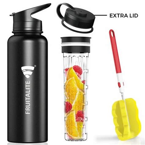 Fruitalite Black Stainless Steel Fruit Infuser Water Bottle at Rs 800/piece in Ahmedabad