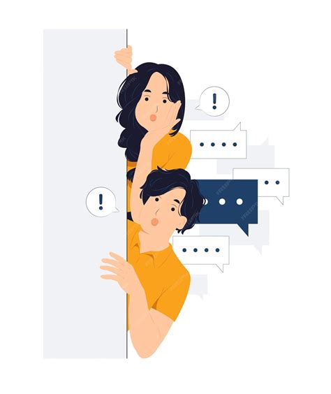 Premium Vector | Shocked Man and Woman hiding behind a wall while