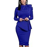 Moyabo Women Plus Size Dresses Tie Neck Vintage Bodycon Peplum