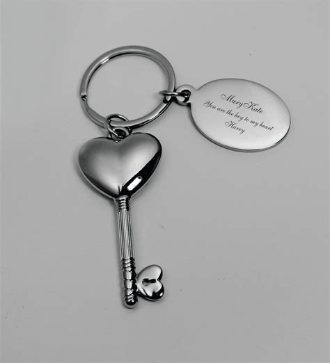 Personalized Key To My Heart Key Chain Custom Engraved Free