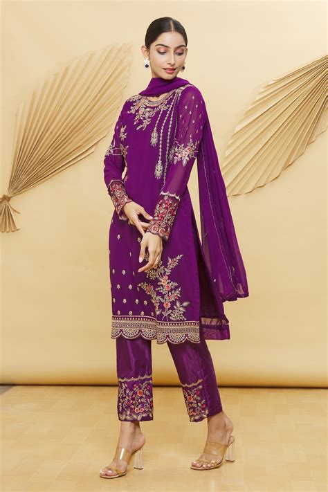 Buy Purple Kurta And Dupatta Georgette Bottom Lining Shantoon