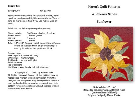 Sunflower – PDF | QuiltPatternsMore.com