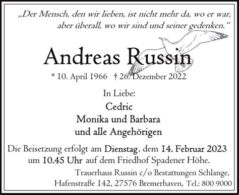 Andreas Russin Gedenken Nordsee Zeitung